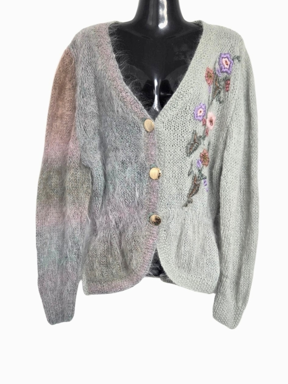 Vintage Carlani Italian Mohair Floral Embroidered Peplum Cardigan (L)